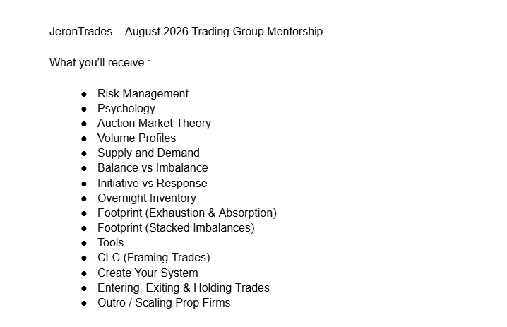 JeronTrades – August 2026 Trading Group Mentorship
